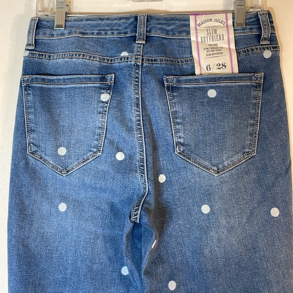 Maison Jules Slim Boyfriend Mid Rise Polkadot Jeans. 6/28. NWT. - Picture 12 of 13